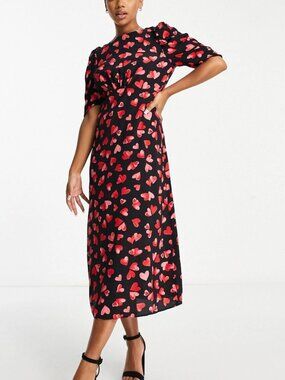 Nobody's Child Evie Heart Print Midi Dress